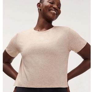 Girlfriend Collective Cupro Crop Tee in Dune (size M)